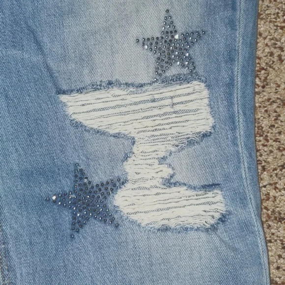 NWOT HUDSON Riley Distressed Rhinestone Button Fly Light Relaxed Jeans - Picture 6 of 16